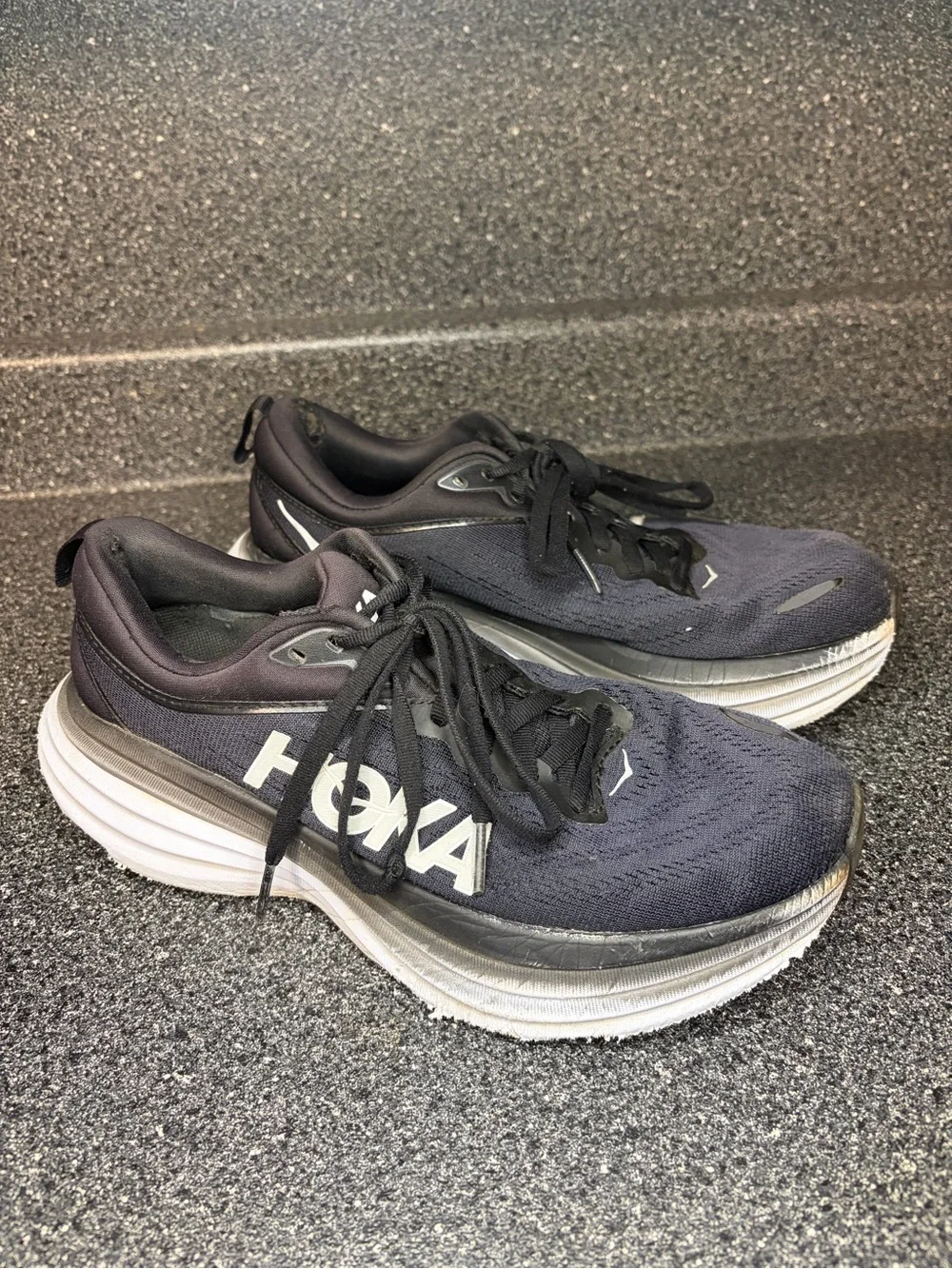 Hoka Men's Black and White Clifton Style Running Shoes